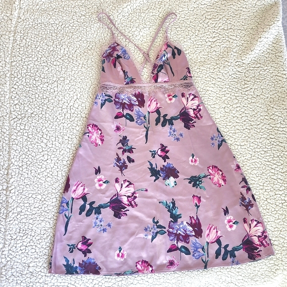 Victoria's Secret Other - Victoria's Secret slipped dress chemise  purple flower cross strap lace XS New